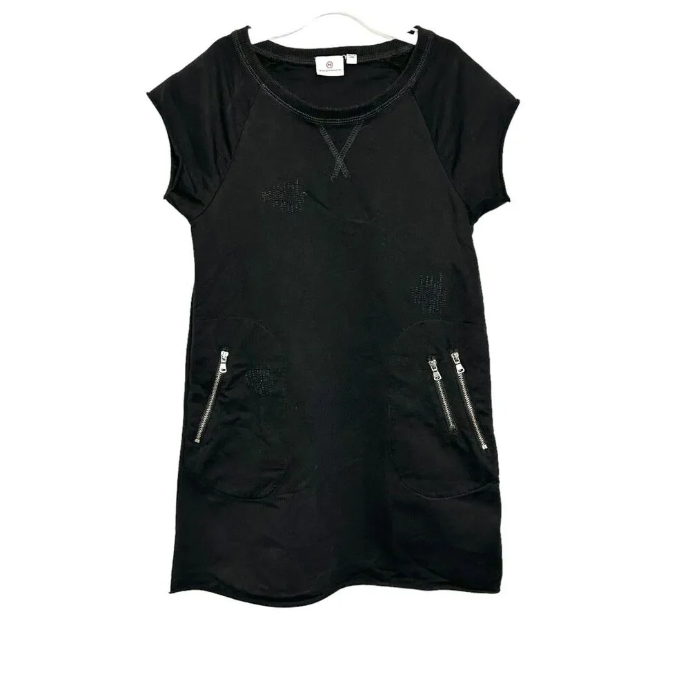 Adriano Goldschmied Girls Sz 6X Black Tunic Dress Kids Raw Hem Embroidered